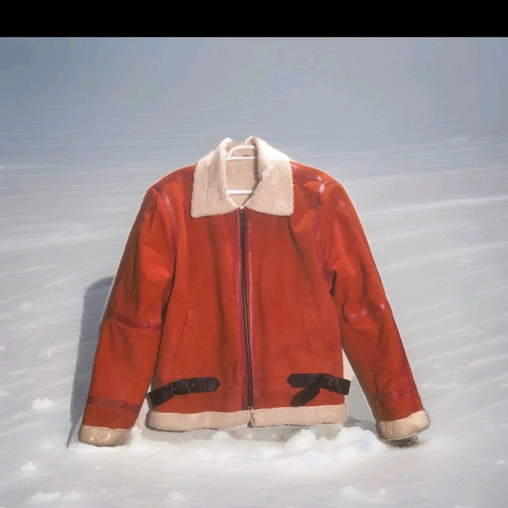 Red Leather Suede Santa Claus Jacket Size 3XL Sherpa New Without Tags
